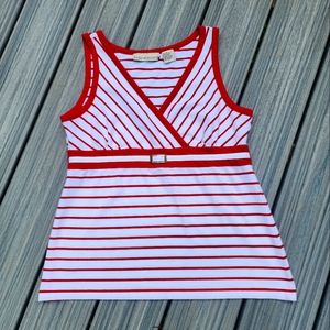M white with red stripes knit top